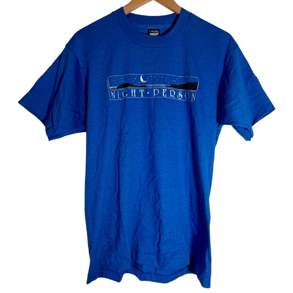 Vintage 80's Screen Stars Best Night Person Single Stitch T-shirt Blue Large